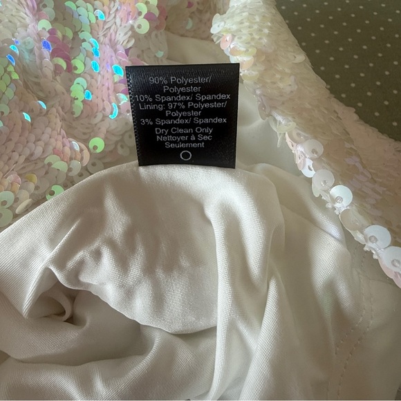 Women's M Dress the Population Iridescent White Sequin Halter Mini Dress - Picture 7 of 8